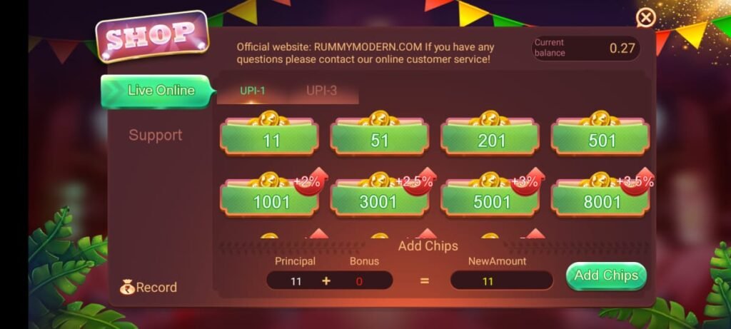 Add money with Bank option in Teen Patti joy